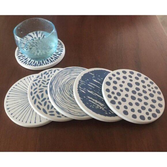 Set of 6 Coasters for Drinks Absorbing Round Ceramic Stone Coaster w Cork Base - Picture 2 of 2